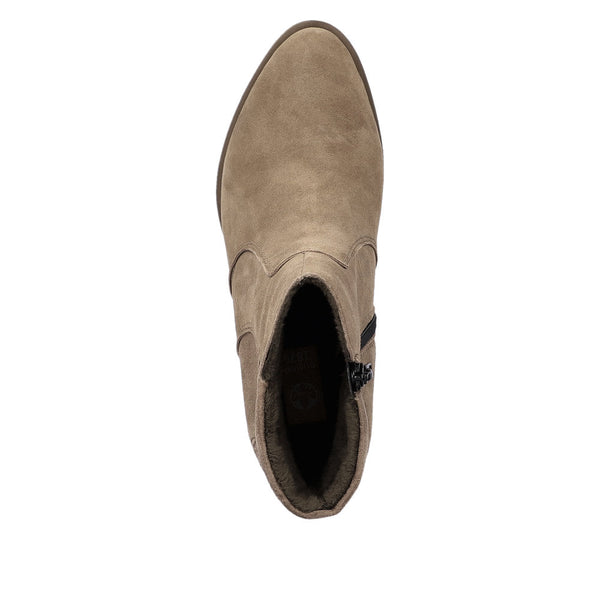 Rieker Y2058-24 Ladies Taupe Suede Side Zip Ankle Boots-elevate your sole