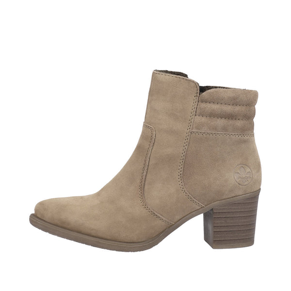 Rieker Y2058-24 Ladies Taupe Suede Side Zip Ankle Boots-elevate your sole