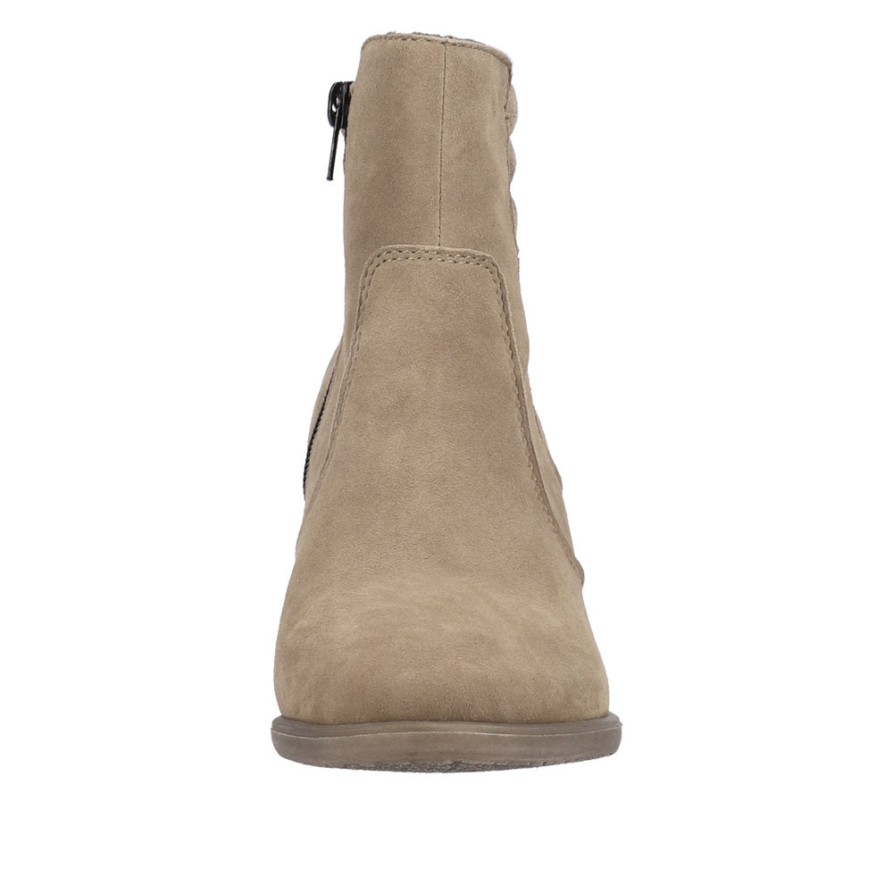 Rieker Y2058-24 Ladies Taupe Suede Side Zip Ankle Boots-elevate your sole