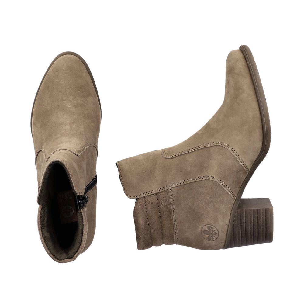 Rieker Y2058-24 Ladies Taupe Suede Side Zip Ankle Boots-elevate your sole