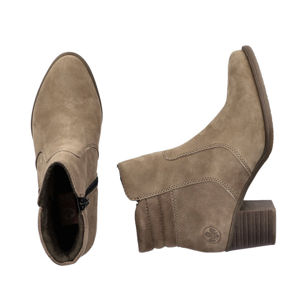 Rieker Y2058-24 Ladies Taupe Suede Side Zip Ankle Boots-elevate your sole