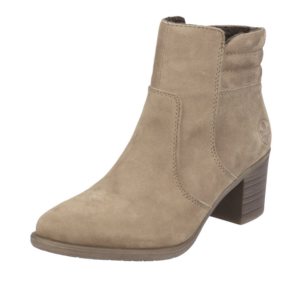 Rieker Y2058-24 Ladies Taupe Suede Side Zip Ankle Boots-elevate your sole