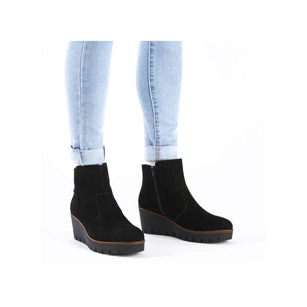 Rieker Y5065-00 Ladies Black Suede Side Zip Ankle Boots-elevate your sole