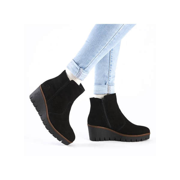 Rieker Y5065-00 Ladies Black Suede Side Zip Ankle Boots-elevate your sole