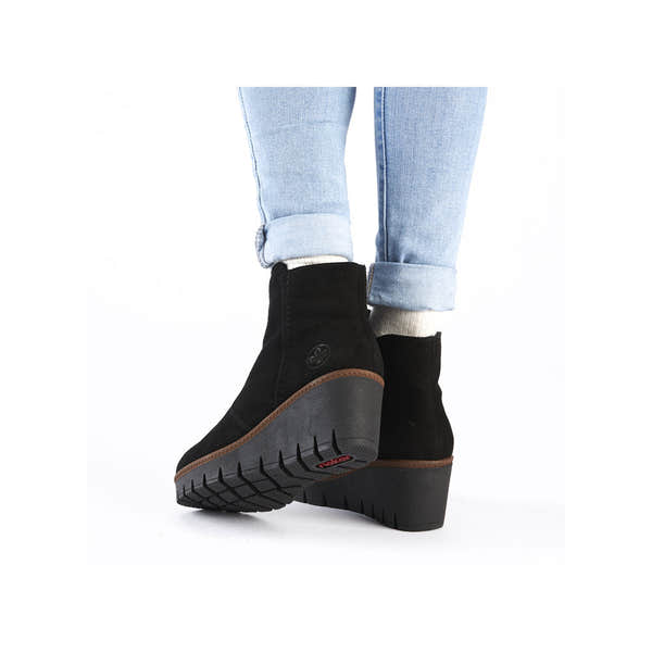 Rieker Y5065-00 Ladies Black Suede Side Zip Ankle Boots-elevate your sole