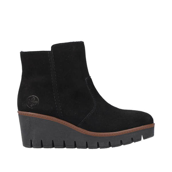 Rieker Y5065-00 Ladies Black Suede Side Zip Ankle Boots-elevate your sole