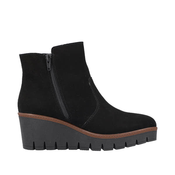 Rieker Y5065-00 Ladies Black Suede Side Zip Ankle Boots-elevate your sole