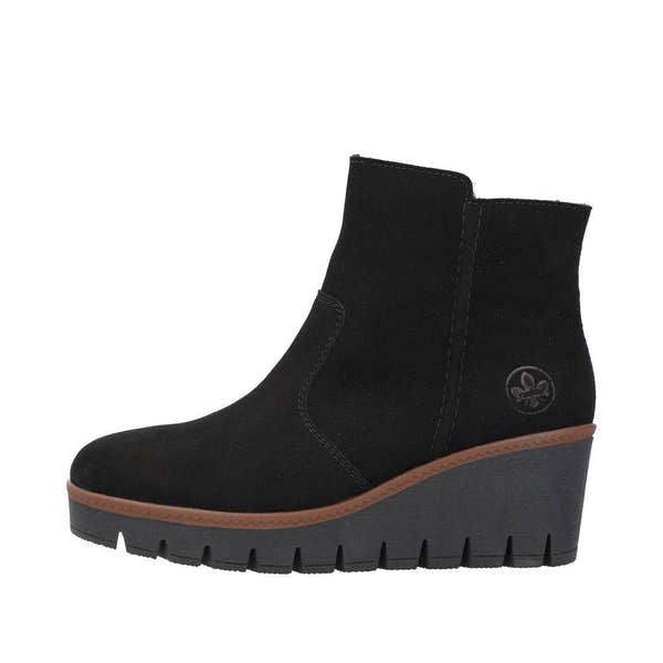 Rieker Y5065-00 Ladies Black Suede Side Zip Ankle Boots-elevate your sole