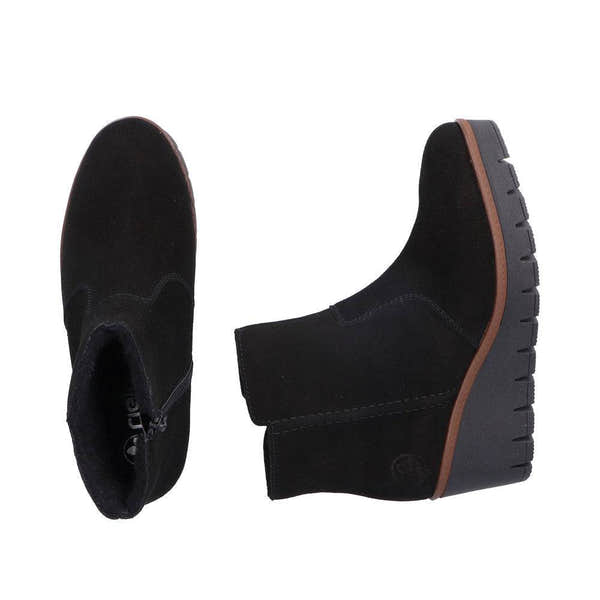 Rieker Y5065-00 Ladies Black Suede Side Zip Ankle Boots-elevate your sole