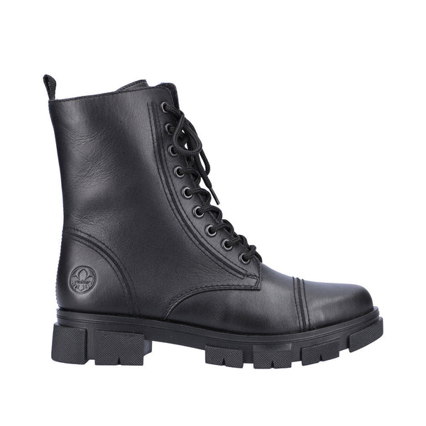 Rieker Y7101-00 Ladies Black Leather Zip & Lace Ankle Boots-elevate your sole