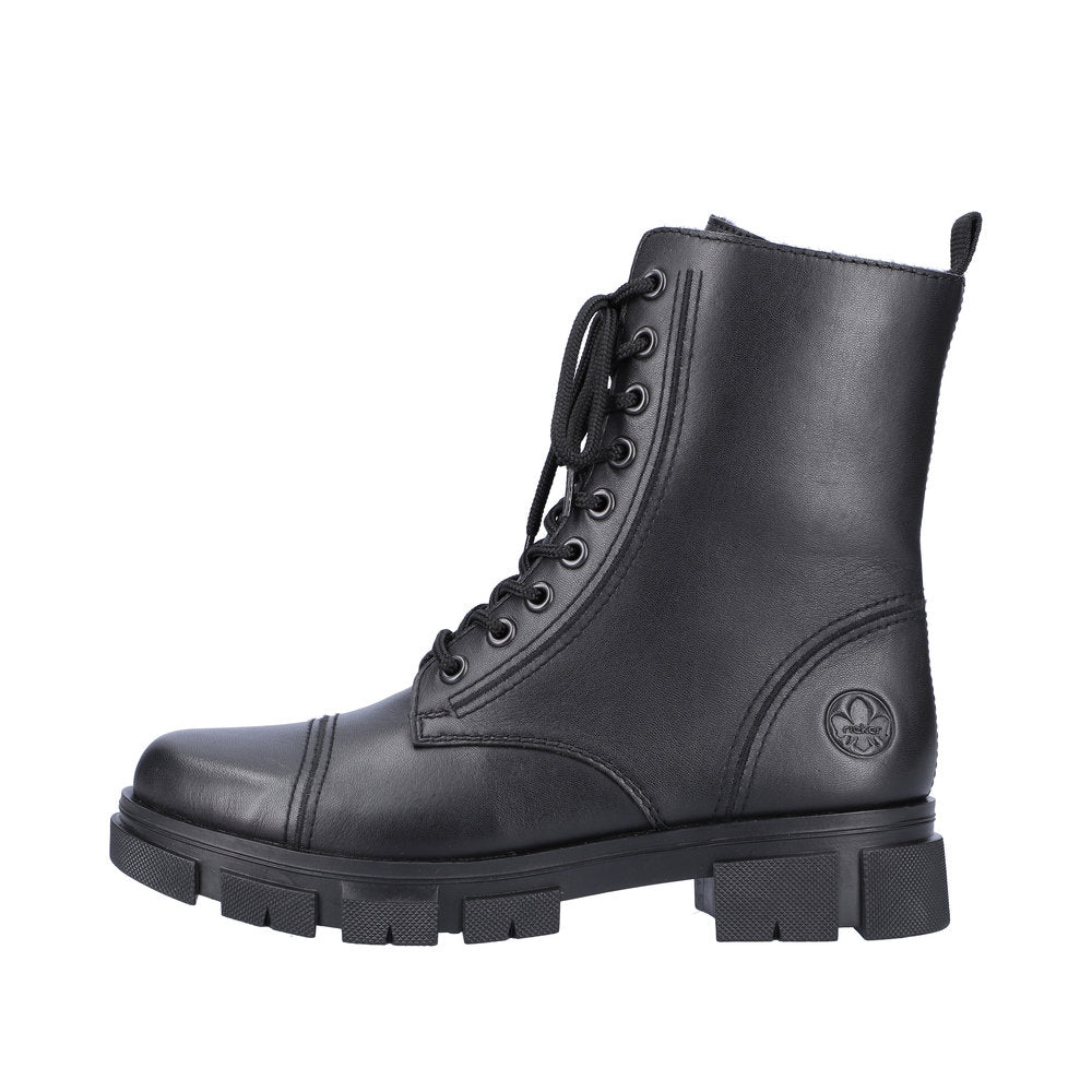 Rieker Y7101-00 Ladies Black Leather Zip & Lace Ankle Boots-elevate your sole