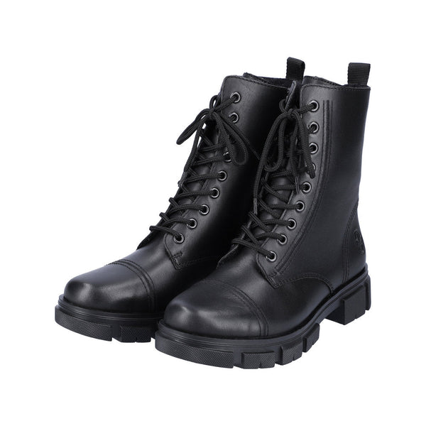 Rieker Y7101-00 Ladies Black Leather Zip & Lace Ankle Boots-elevate your sole