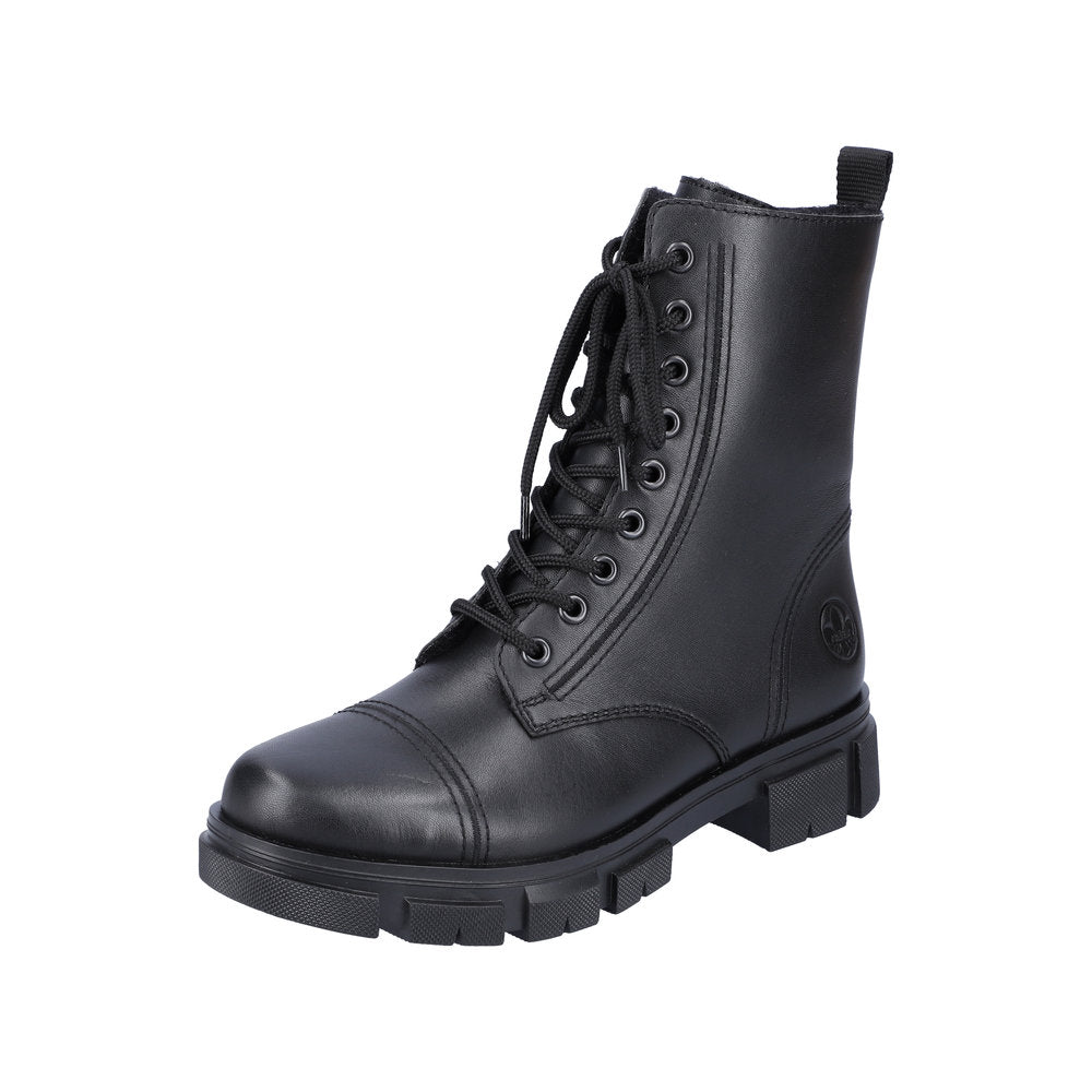 Rieker Y7101-00 Ladies Black Leather Zip & Lace Ankle Boots-elevate your sole