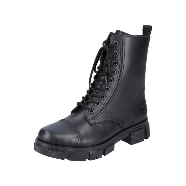 Rieker Y7101-00 Ladies Black Leather Zip & Lace Ankle Boots-elevate your sole