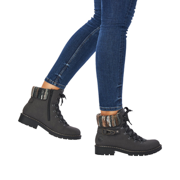 Rieker Y9131-45 Ladies Grey Water Resistant Side Zip Ankle Boots-elevate your sole