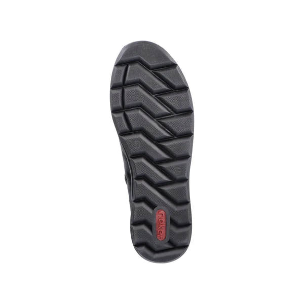 Rieker Z0061-00 women's black water-resistant ankle boots with side zip, rugged slip-resistant outsole, and stylish design.