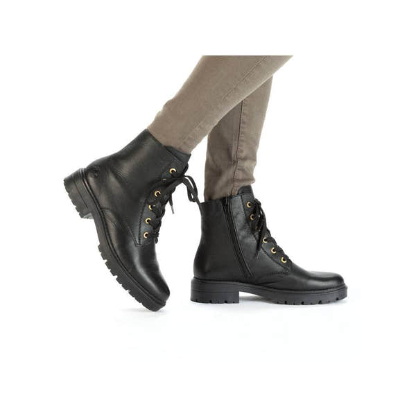 Rieker Z2841-00 Ladies Black Leather Zip & Lace Ankle Boots-elevate your sole