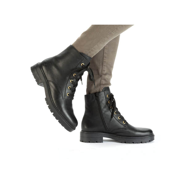 Rieker Z2841-00 Ladies Black Leather Zip & Lace Ankle Boots-elevate your sole