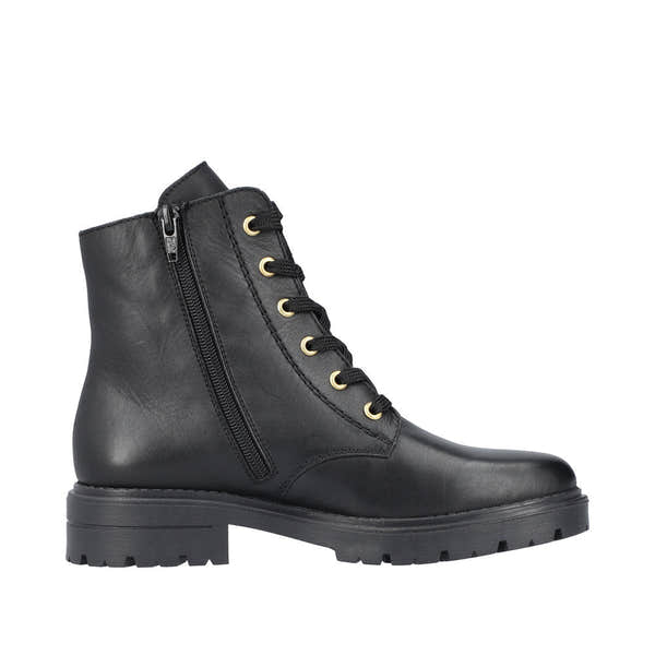 Rieker Z2841-00 Ladies Black Leather Zip & Lace Ankle Boots-elevate your sole