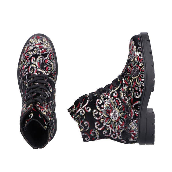Rieker Z2841-90 Ladies Black Zip & Lace Ankle Boots-elevate your sole