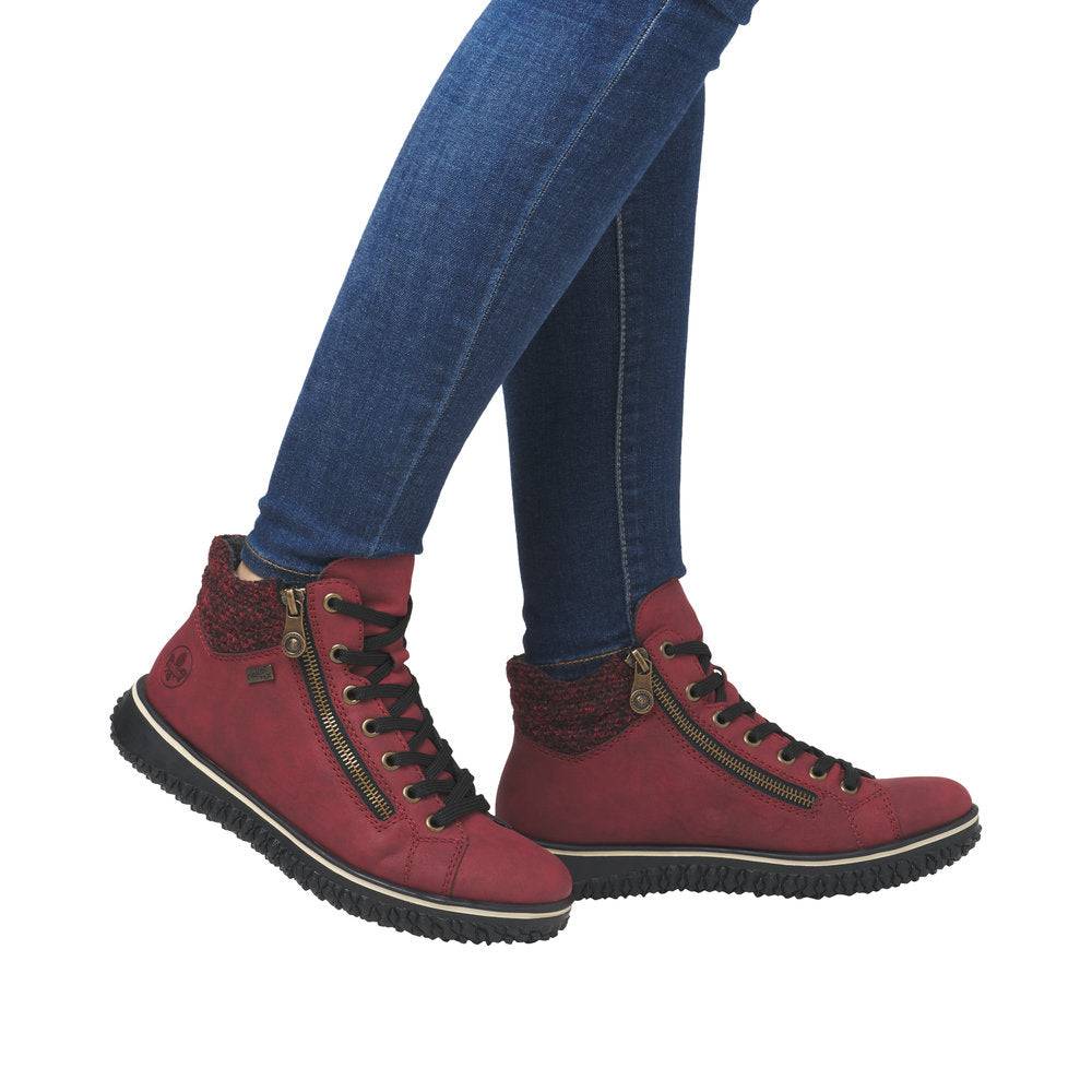 Rieker Z4263-35 Ladies Red Water Resistant Zip & Lace Ankle Boots-elevate your sole