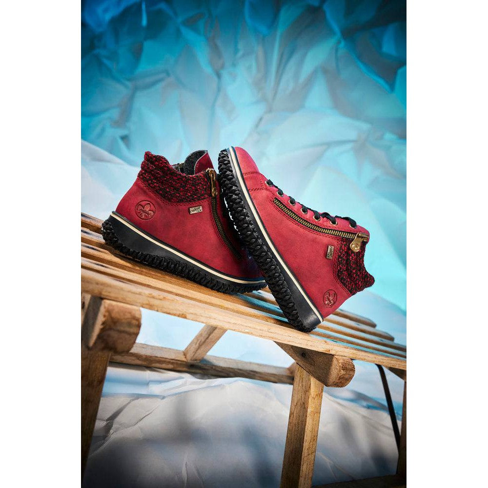 Rieker Z4263-35 Ladies Red Water Resistant Zip & Lace Ankle Boots-elevate your sole
