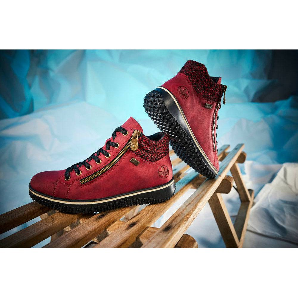 Rieker Z4263-35 Ladies Red Water Resistant Zip & Lace Ankle Boots-elevate your sole