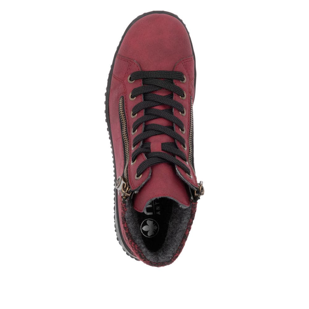 Rieker Z4263-35 Ladies Red Water Resistant Zip & Lace Ankle Boots-elevate your sole