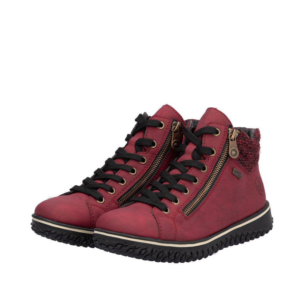Rieker Z4263-35 Ladies Red Water Resistant Zip & Lace Ankle Boots-elevate your sole