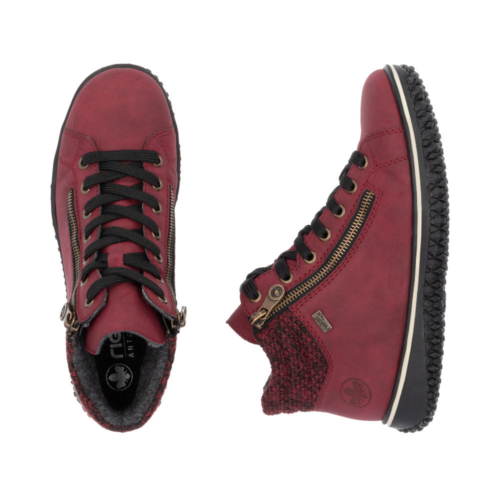 Rieker Z4263-35 Ladies Red Water Resistant Zip & Lace Ankle Boots-elevate your sole