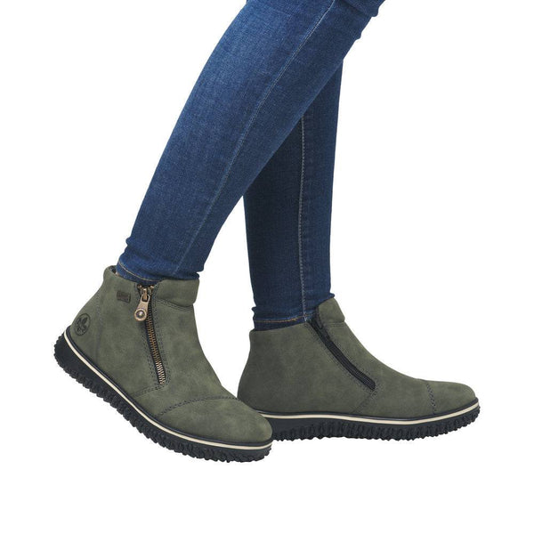 Rieker Z4265-54 Ladies Green Water Resistant Side Zip Ankle Boots-elevate your sole