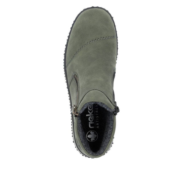 Rieker Z4265-54 Ladies Green Water Resistant Side Zip Ankle Boots-elevate your sole