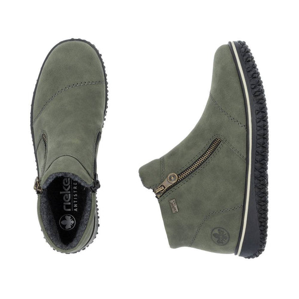Rieker Z4265-54 Ladies Green Water Resistant Side Zip Ankle Boots-elevate your sole