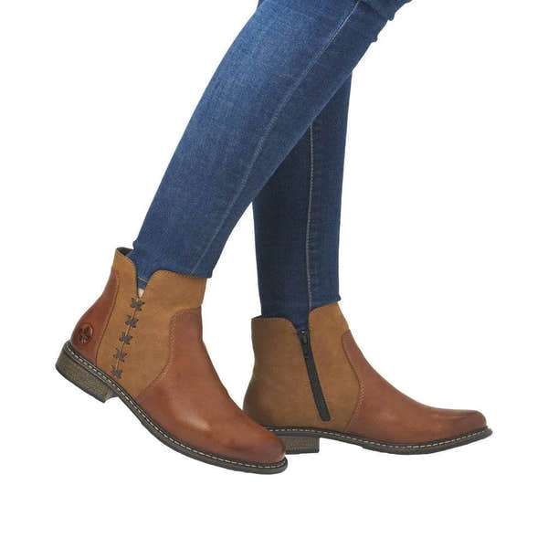 Rieker Z4951-24 Ladies Brown Leather Side Zip Ankle Boots-elevate your sole