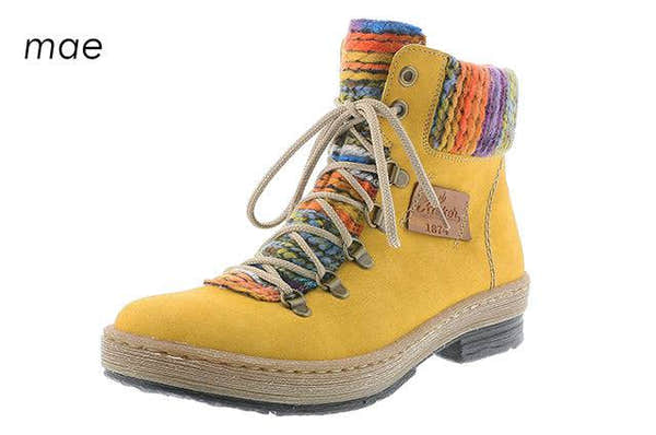 Rieker Z6743-68 Yellow Multi Warm Lining Lace Up Size Zip Walking Ankle Boots-elevate your sole