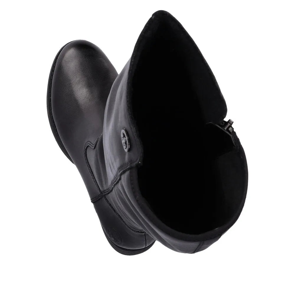 Rieker Z9591-01 Ladies Black Leather Side Zip Knee High Boots-elevate your sole