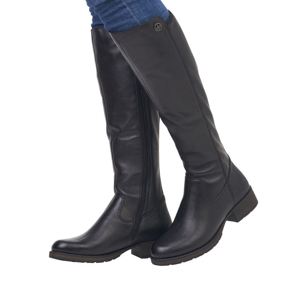 Rieker Z9591-01 Ladies Black Leather Side Zip Knee High Boots-elevate your sole