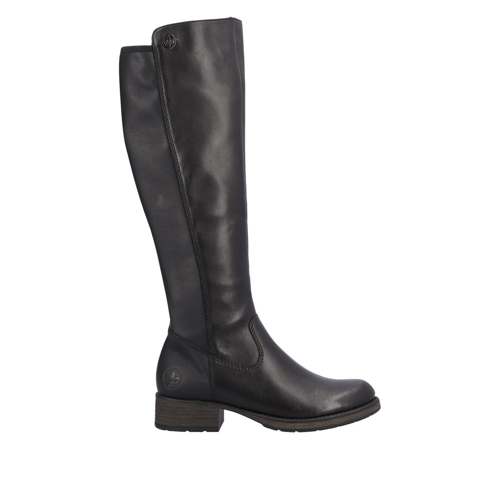Rieker Z9591-01 Ladies Black Leather Side Zip Knee High Boots-elevate your sole
