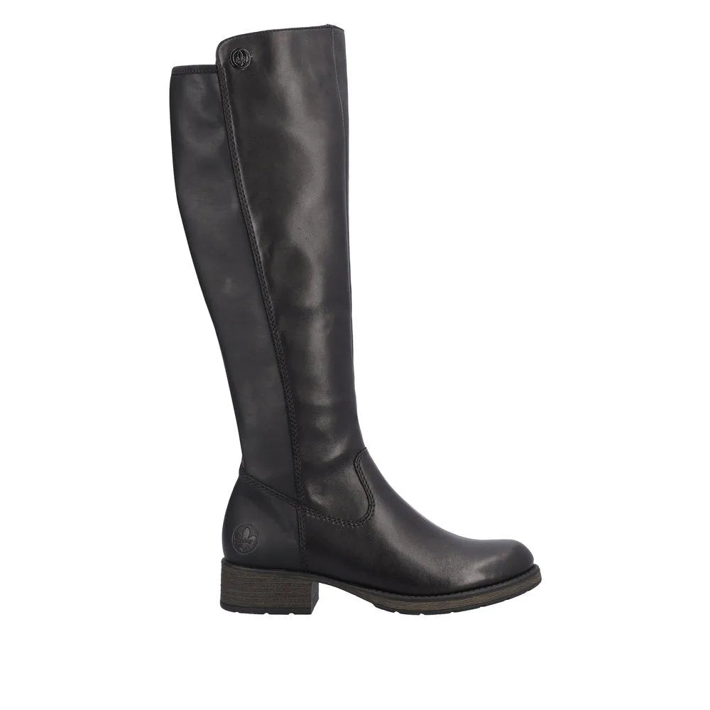 Rieker Z9591-01 Ladies Black Leather Side Zip Knee High Boots-elevate your sole