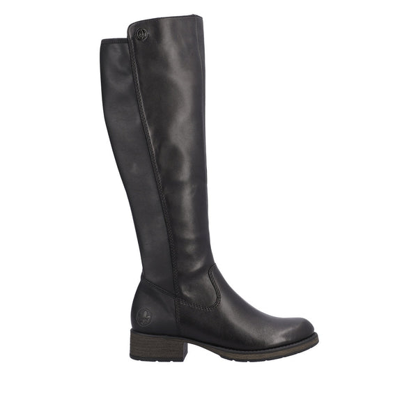 Rieker Z9591-01 Ladies Black Leather Side Zip Knee High Boots-elevate your sole