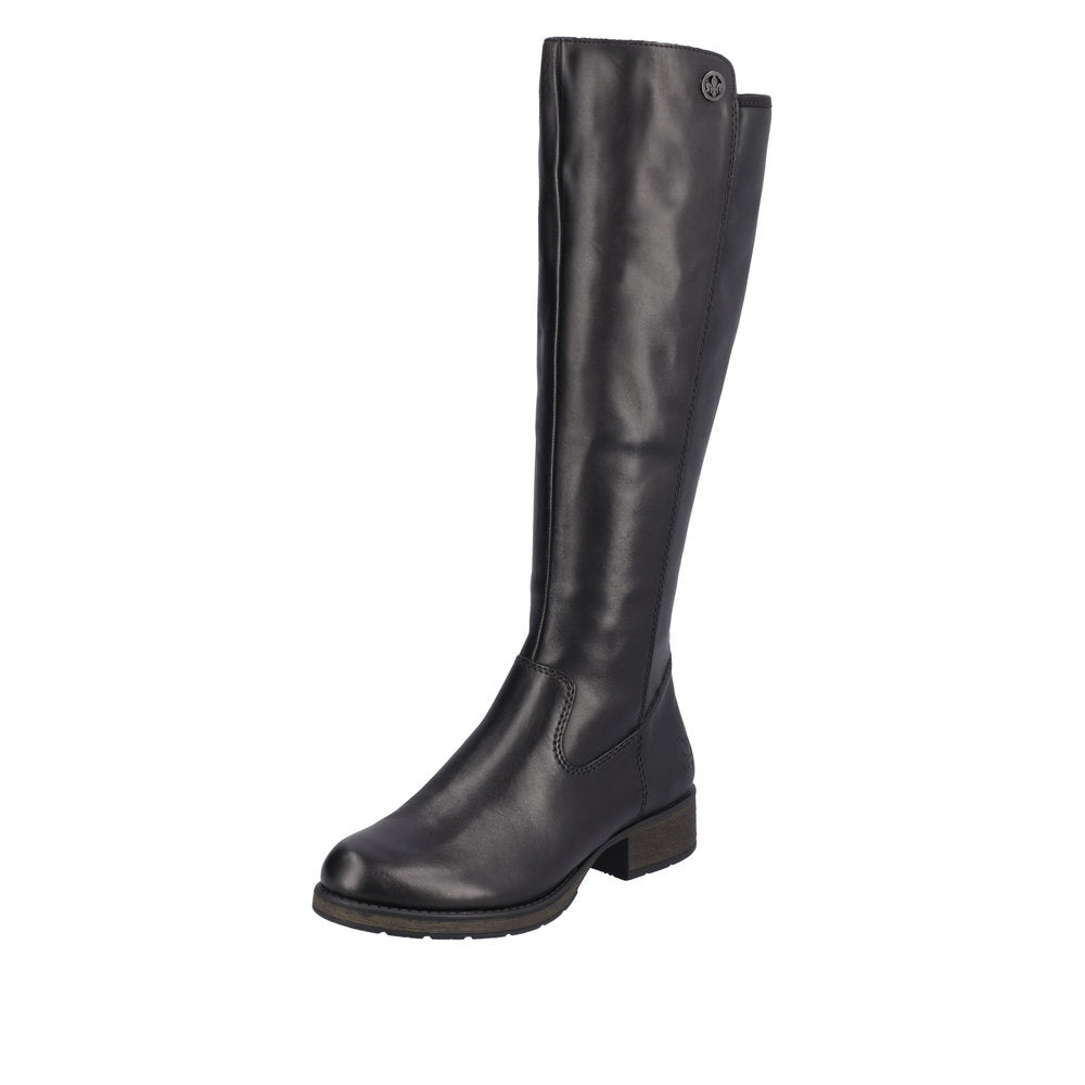 Rieker Z9591-01 Ladies Black Leather Side Zip Knee High Boots-elevate your sole