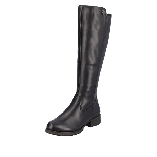 Rieker Z9591-01 Ladies Black Leather Side Zip Knee High Boots-elevate your sole