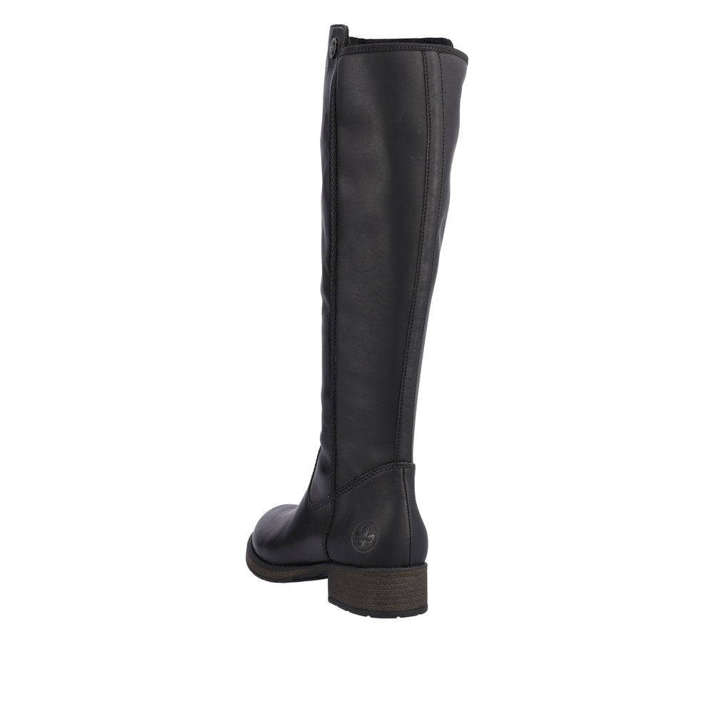 Rieker Z9591-01 Ladies Black Leather Side Zip Knee High Boots-elevate your sole
