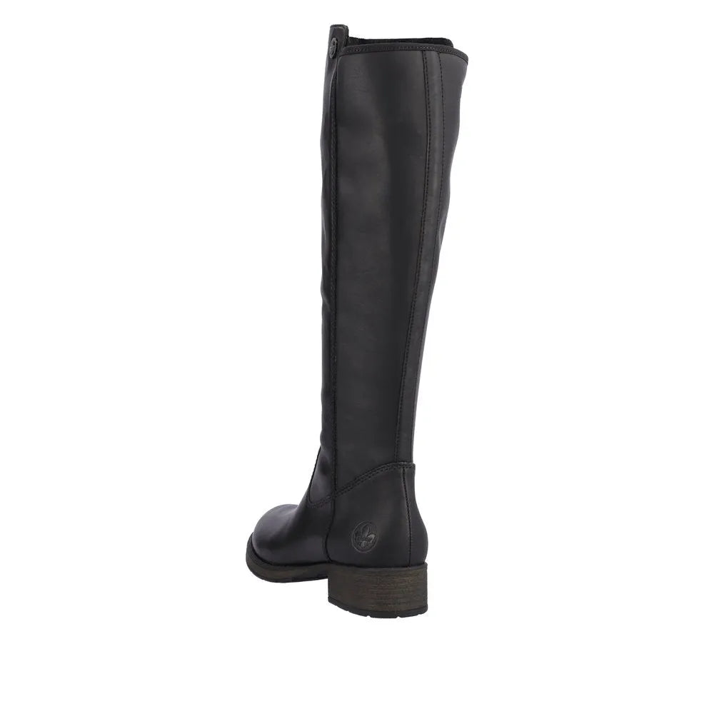 Rieker Z9591-01 Ladies Black Leather Side Zip Knee High Boots-elevate your sole