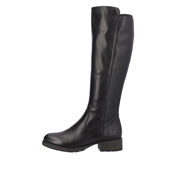Rieker Z9591-01 Ladies Black Leather Side Zip Knee High Boots-elevate your sole