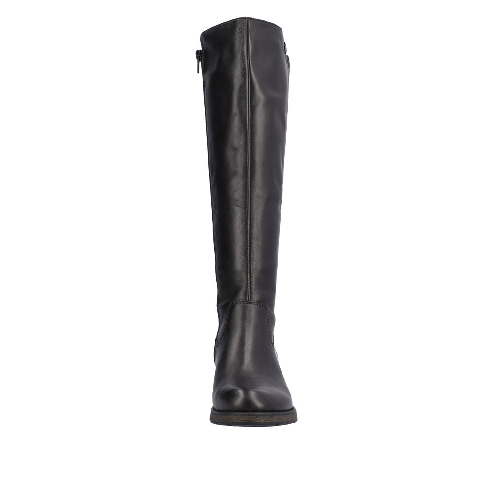 Rieker Z9591-01 Ladies Black Leather Side Zip Knee High Boots-elevate your sole