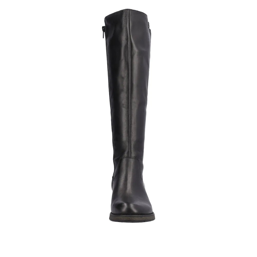 Rieker Z9591-01 Ladies Black Leather Side Zip Knee High Boots-elevate your sole