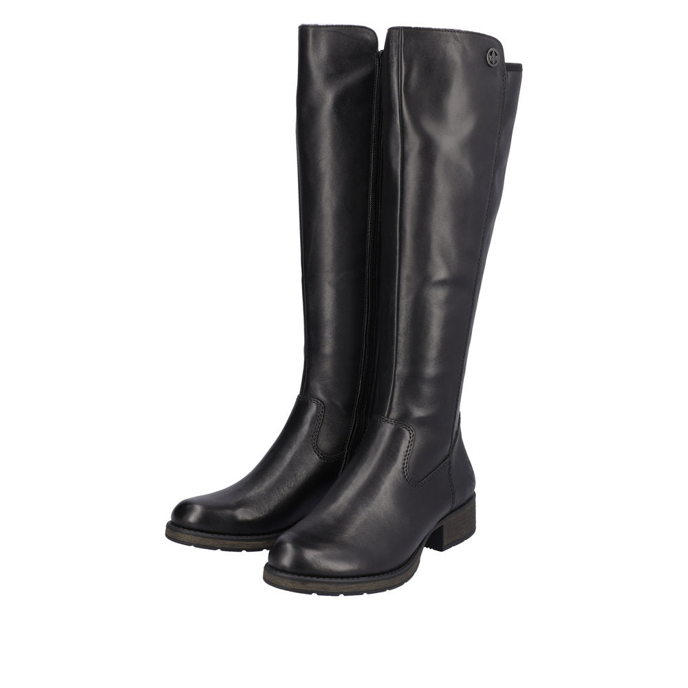 Rieker Z9591-01 Ladies Black Leather Side Zip Knee High Boots-elevate your sole