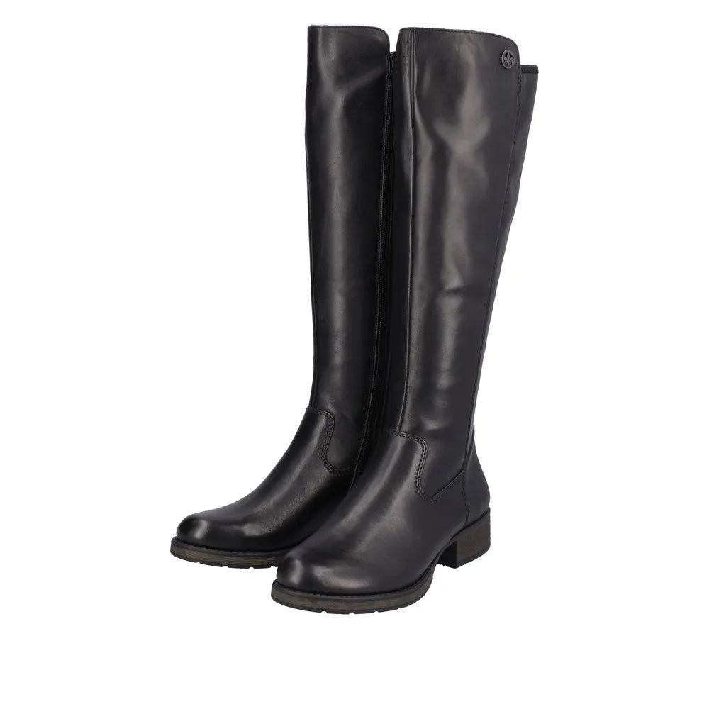 Rieker Z9591-01 Ladies Black Leather Side Zip Knee High Boots-elevate your sole