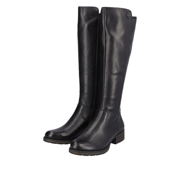 Rieker Z9591-01 Ladies Black Leather Side Zip Knee High Boots-elevate your sole